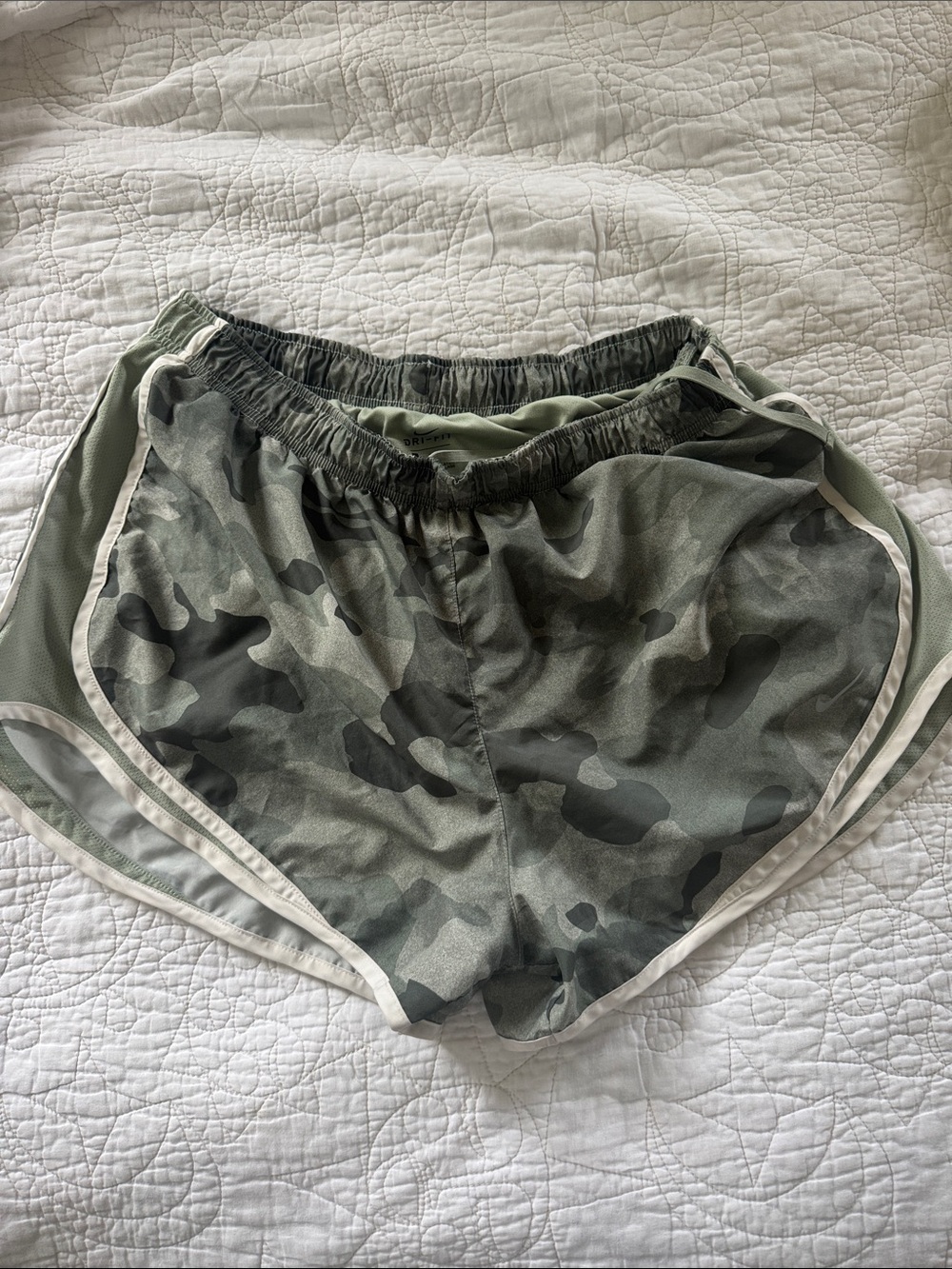 Nike Women's Green Camo Athletic Shorts with White Trim